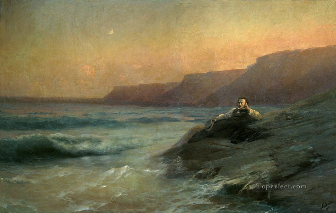 Pushkin en la costa del Mar Negro 1887 Romántico Ivan Aivazovsky ruso Pintura al óleo